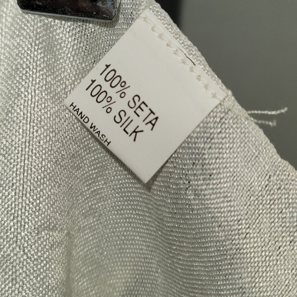 Vintage White Silk Scarf  with fringe - Picture 5 of 10